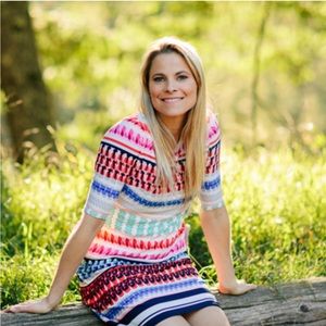 Eliza J Striped Knit Shift Dress White Pink Multi Size 6